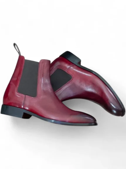 Men's Handmade Burgundy Chelsea Leather Boots - Leather Edges