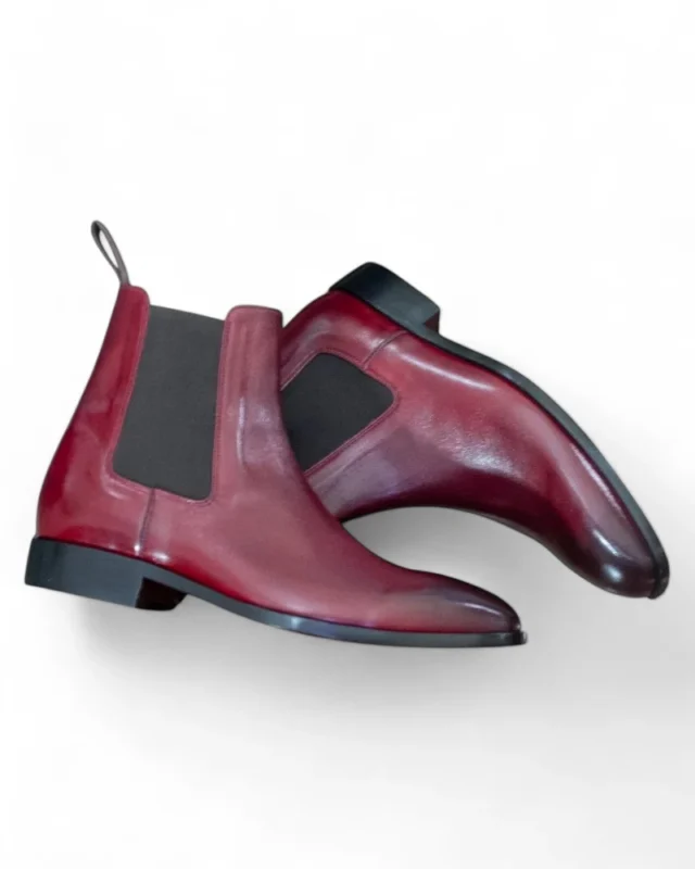 Men's Handmade Burgundy Chelsea Leather Boots - Leather Edges