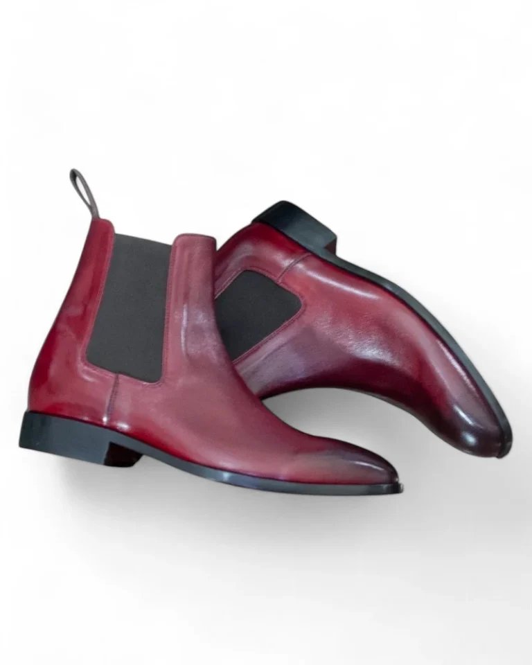 Men's Handmade Burgundy Chelsea Leather Boots - Leather Edges