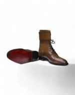 Lace-up and Buckle Closure Brown Boots for Men