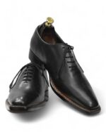 Stylish Men’s Handmade Tan Whole Cut Square Toe Oxfords Shoes Black Color