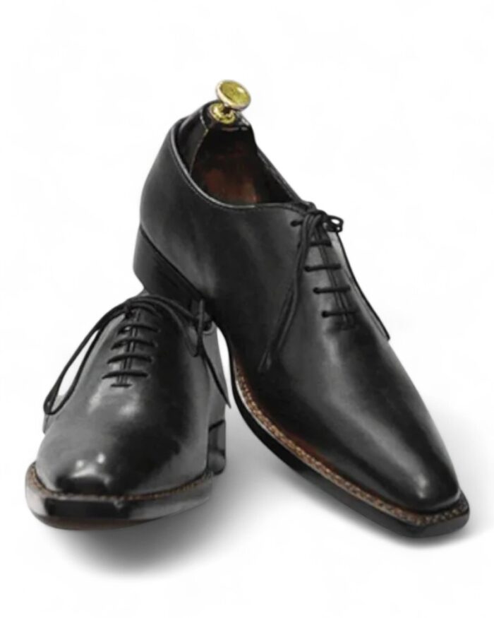 Stylish Men’s Handmade Tan Whole Cut Square Toe Oxfords Shoes Black Color