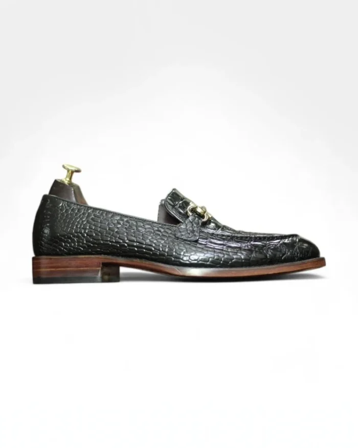 Men's Black Handmade Penny Loafers with Horse Bit Detail - Leather Edges