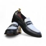 Classic Black & White Leather Loafers for Men