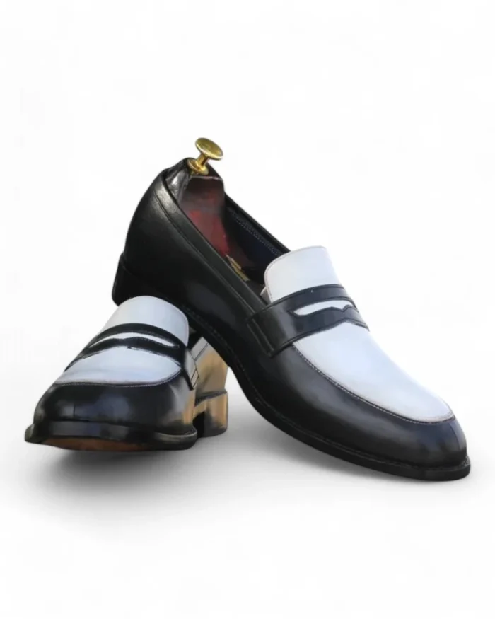 Classic Black & White Leather Loafers for Men