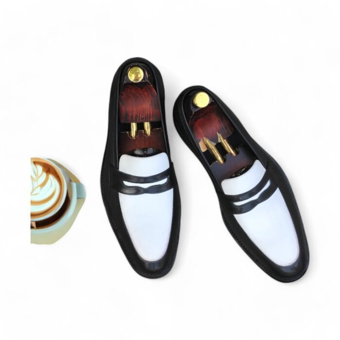 Premium Leather Black and White Penny Loafers