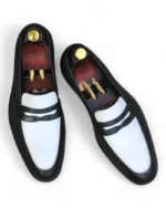 Men's Penny Loafer Leather Shoes in Black & White