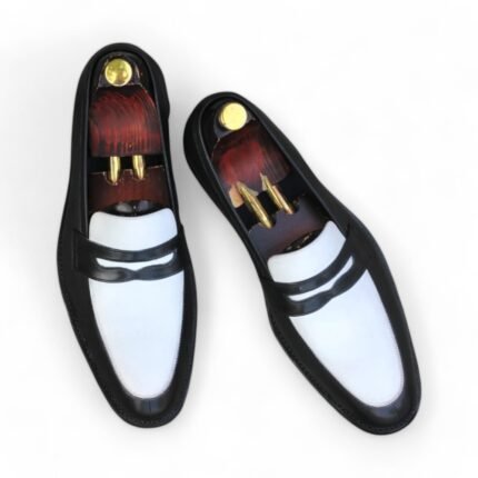 Elegant Black & White Leather Loafers for Men