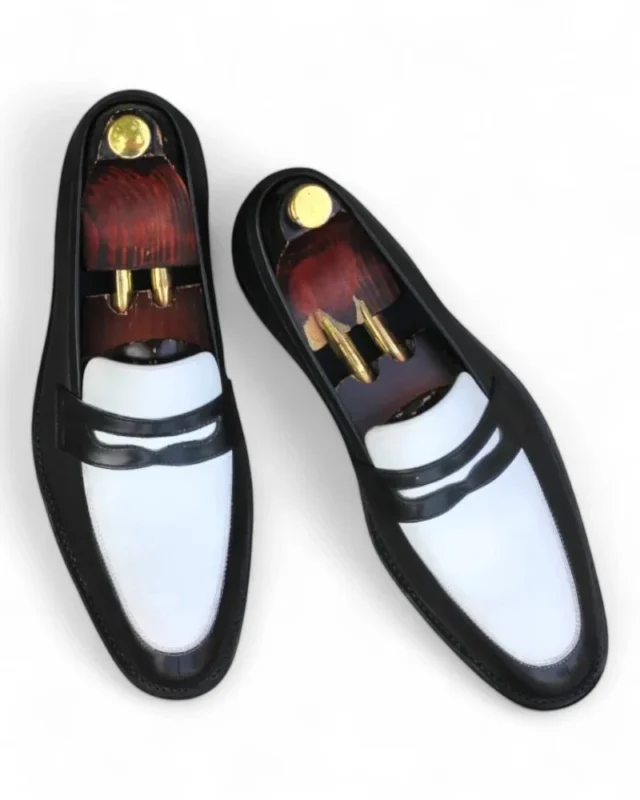 Men's Penny Loafer Leather Shoes in Black & White