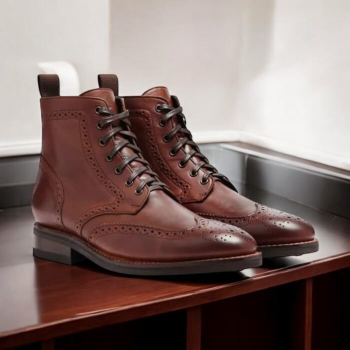 Stylish Men's Brown Lace-up Wing Tip Brogue Boots