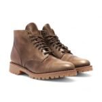 Men handamde Leather combat Shoes, Brown Rubber Sole shoes