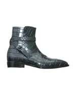 Back view of Burgundy Alligator Texture Men's Jodhpur Boots by Leather Edges, highlighting the handcrafted finish and durable build.