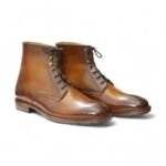 Durable Lace-up Ankle Boots for Men in Brown Leather