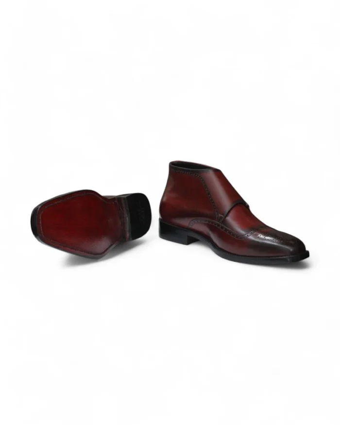 Handmade men's double monk ankle boots crafted from genuine leather with a sleek design and elegant double monk straps.