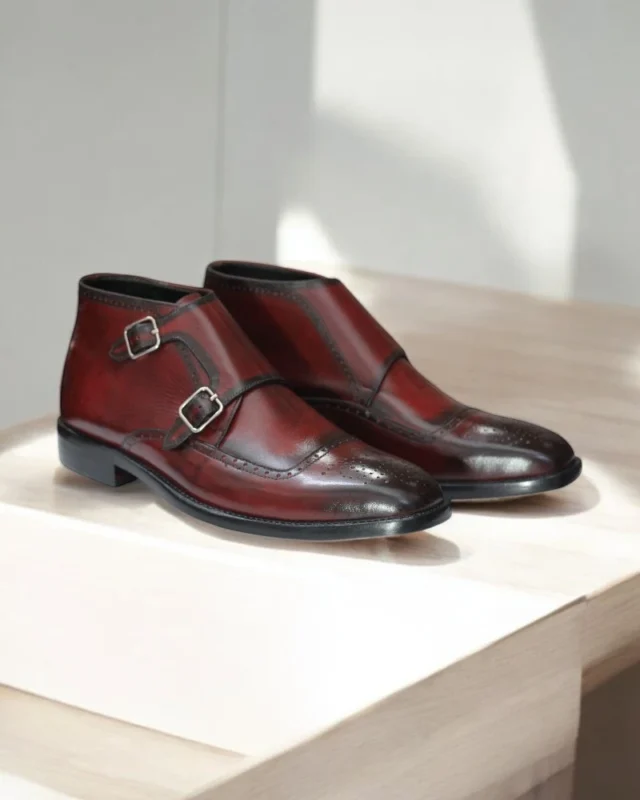 Bespoke Handmade Men's Double Monk Ankle Boots