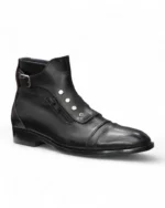 Back view of Black Men’s High-Tops Leather Boots with supportive high-top design
