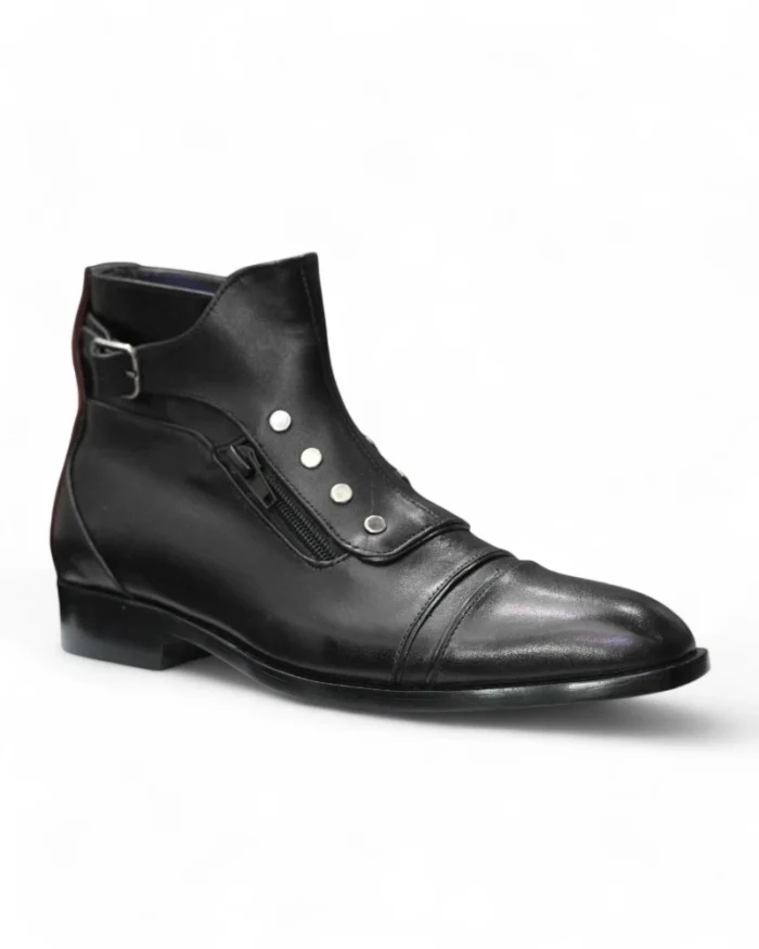 Back view of Black Men’s High-Tops Leather Boots with supportive high-top design