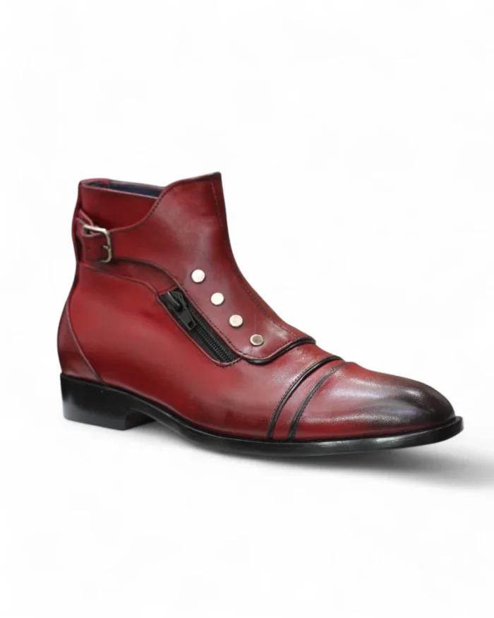 Top-down view of the premium leather texture on Burgundy High-Tops Leather Boots