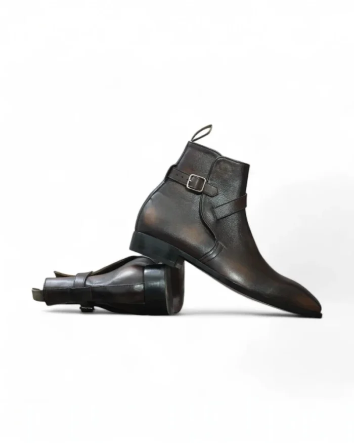 Men's Handmade Burnish Toe Patina Jodhpurs Brown Buckle Boots