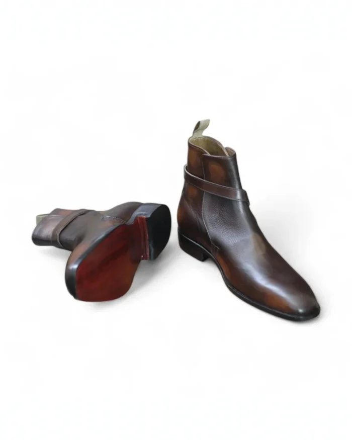 Men's Handmade Brown Burnish Toe Patina Jodhpurs Leather Boots - Classic & Timeless Style