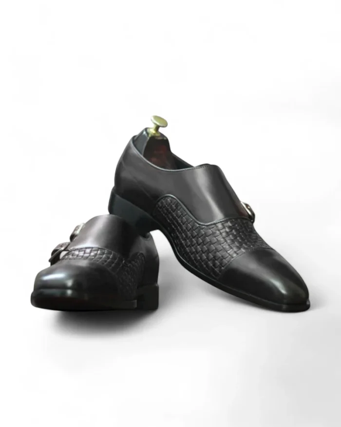 Double Monk Woven Leather Cap toe Dress shoes For mens 8
