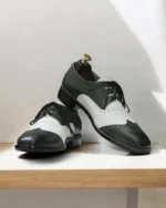 Side view of Handmade Men’s Green & White Derby Lace-Up Shoes