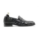 Handmade Men’s Black Alligator Print Shoes - Leather Edges