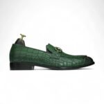 Designer Handmade Green Leather Alligator Print Shoes