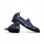 Unique Handmade Blue Alligator Print Shoes for Men