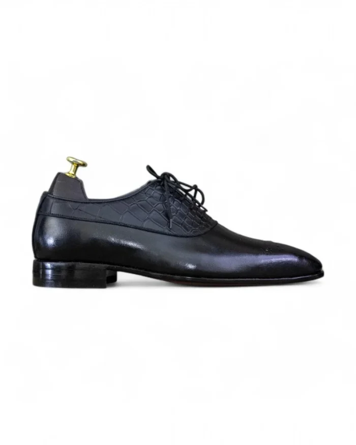 Handmade Black Alligator Whole Cut Leather Dress Shoes - Side View