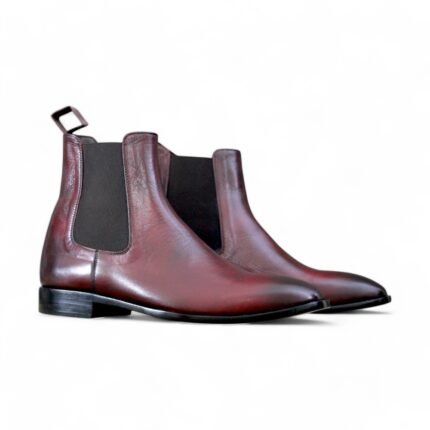 Men's Handmade Burgundy Chelsea Leather Boots - Leather Edges