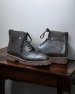 Durable Brown Leather Combat Boots with Rubber Sole for Men