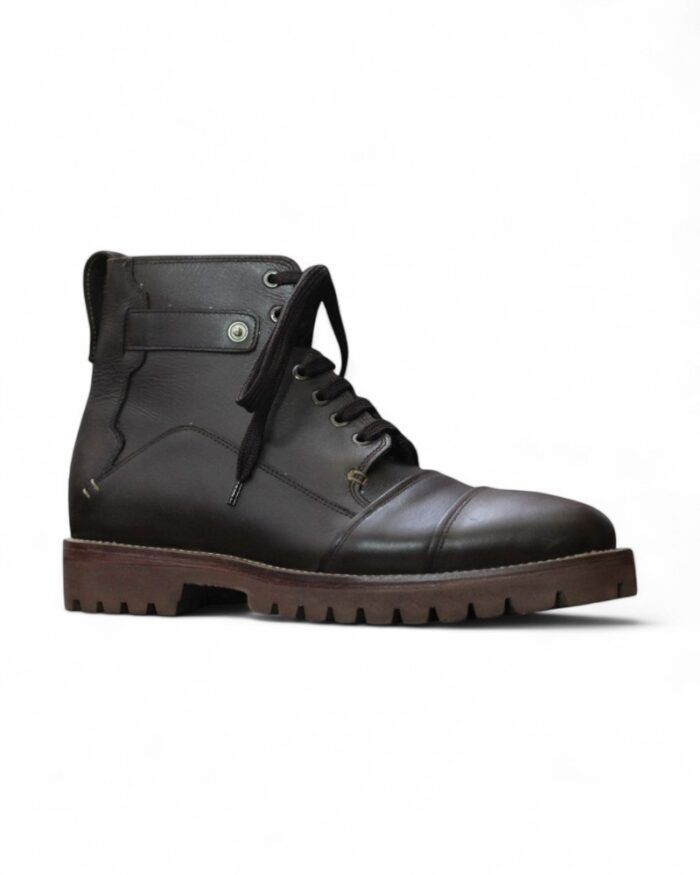 Close-up of Rubber Sole on Handmade Men’s Brown Combat Boots