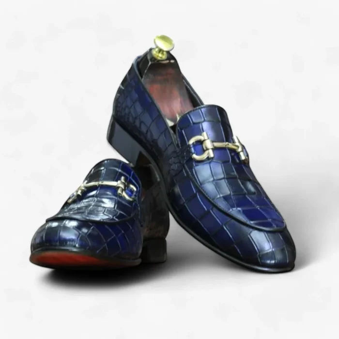 Handmade Men's Blue Alligator Print Shoes