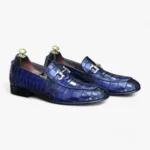 Handmade Men's Blue Alligator Print Shoes