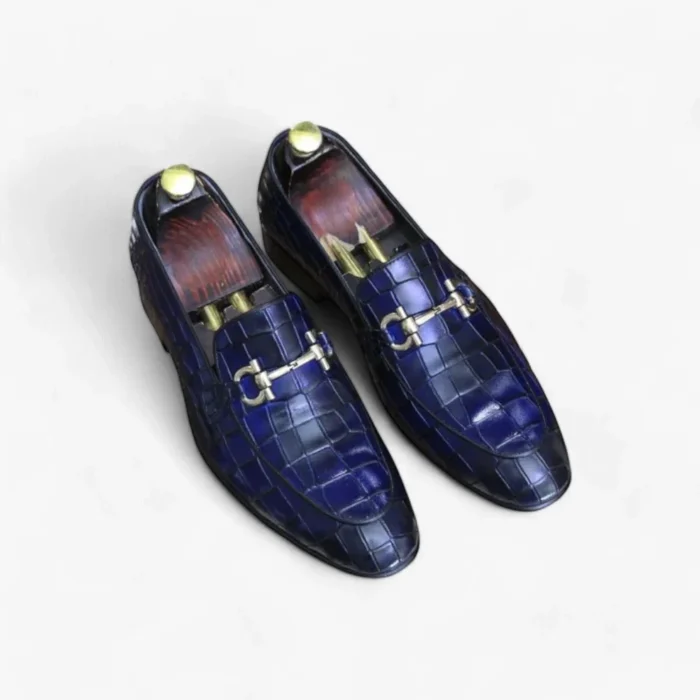 Handmade Men's Blue Alligator Print Shoes