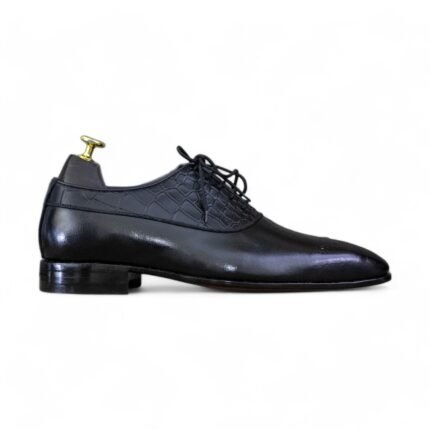 Handmade Black Alligator Whole Cut Leather Dress Shoes - Side View