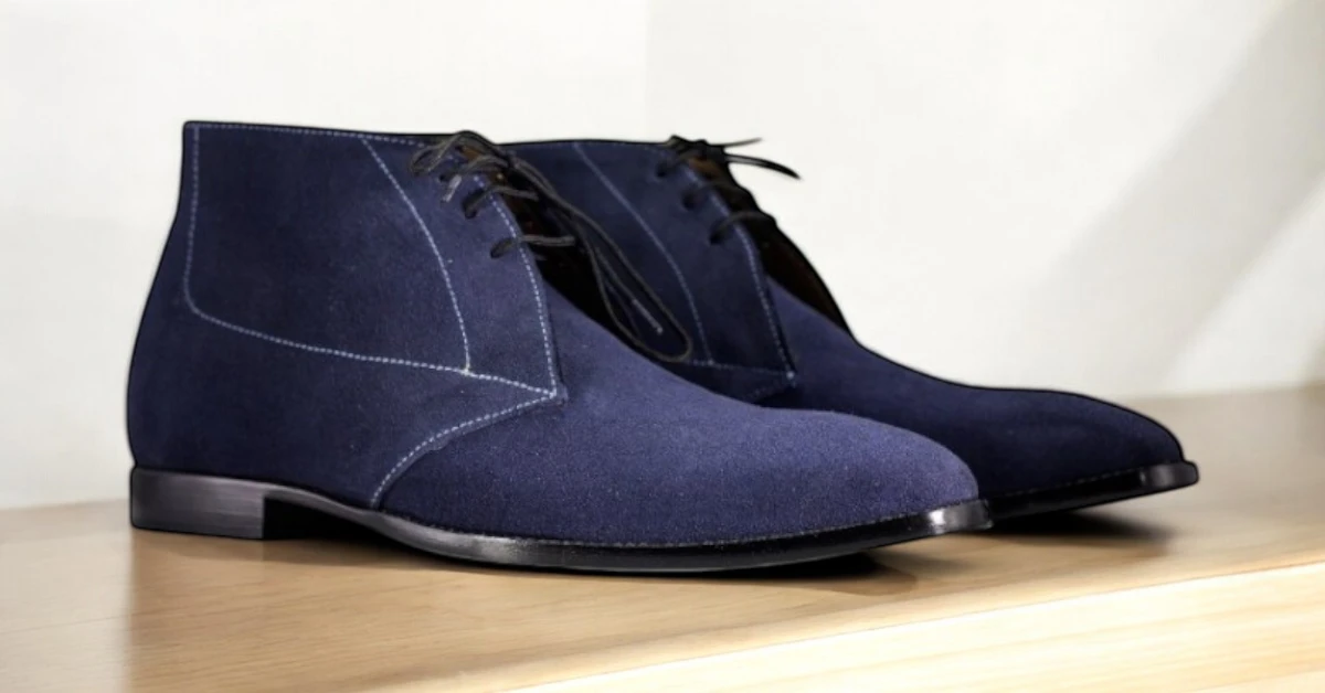Handmade Chukka suede Leather Boots ,Navy Blue ankle Desiger Dress Boots