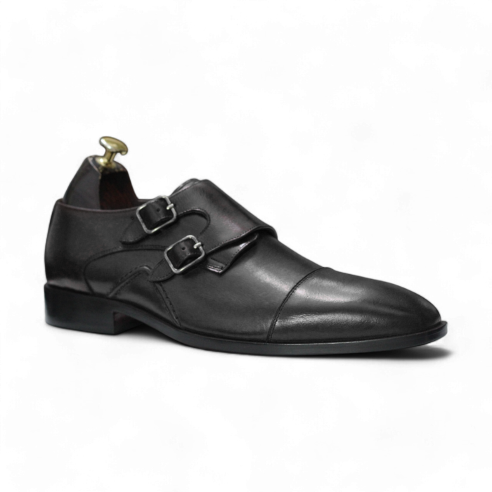 Luxury Handmade BLack Double Monk Strap Leather Shoes