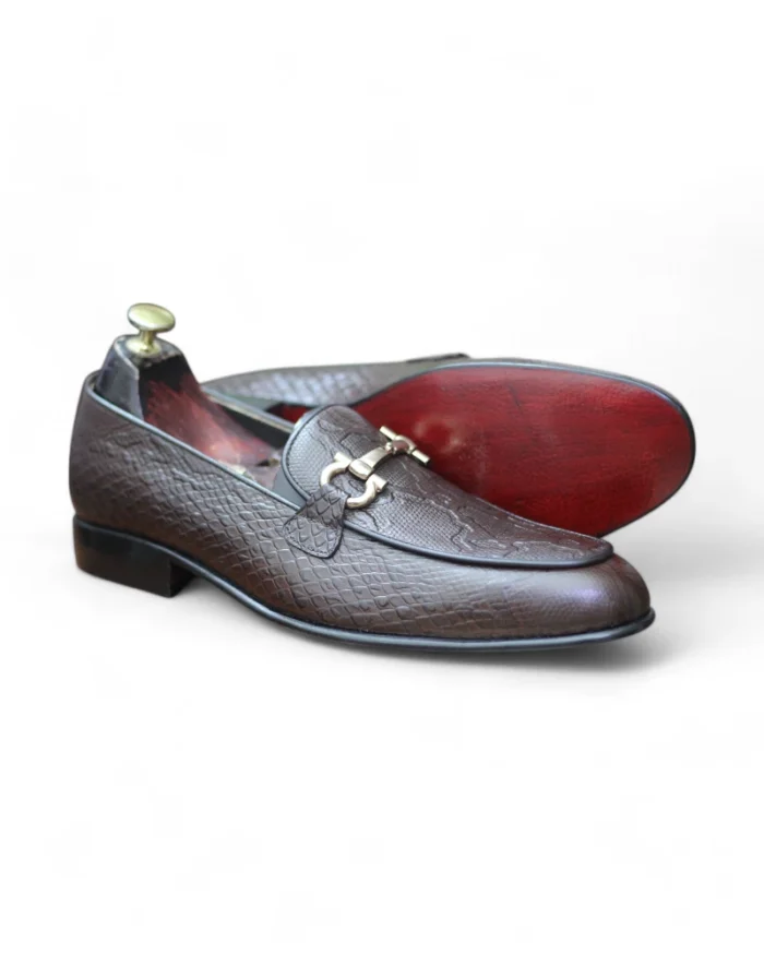 Top view of Brown Anaconda Snake Print Penny Loafers with a classic design and premium craftsmanship by Leather Edges.