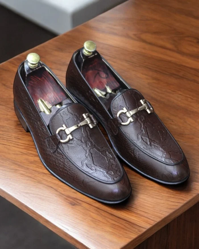 Soft goat leather lining of Brown Anaconda Snake Print Penny Loafers by Leather Edges, ensuring maximum comfort and breathability.