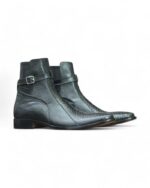 Men’s Handmade Black Python Texture Leather Jodhpur Boots with Buckle Strap