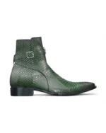 Handcrafted Green Python Texture Leather Jodhpur Boots for Men with Blake Stitching