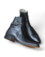 Men’s Handmade Black Python Texture Leather Jodhpur Boots with Buckle Strap
