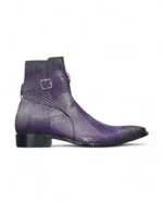 Elegant Purple Python Texture Jodhpur Boots with a Stylish Buckle Closure.