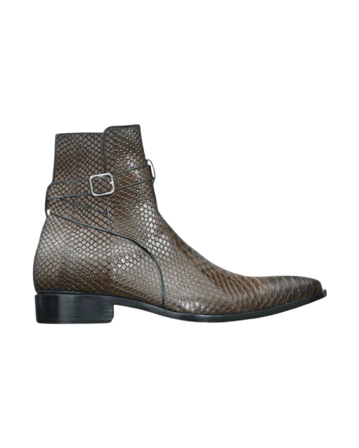 Classic Handmade Brown Python Texture Leather Jodhpur Boots for Men.