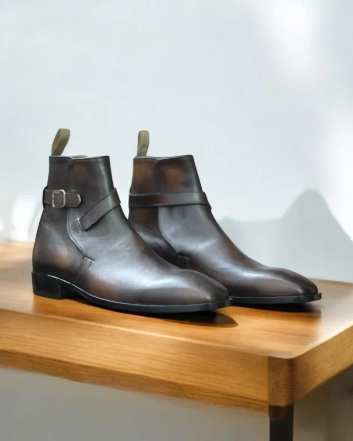 Men Brown Jodhpurs pitana Ankle buckle Boots (3) Men's Handmade Burnish Toe Patina Jodhpurs Brown Buckle Boots