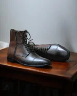 Top view of Men’s Handmade Leather Cap Toe Ankle Boots in Brown