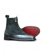 Stylish Men’s Two-Tone Suede and Leather Lace-Up Ankle Boots Sole Picture - Leather Edges