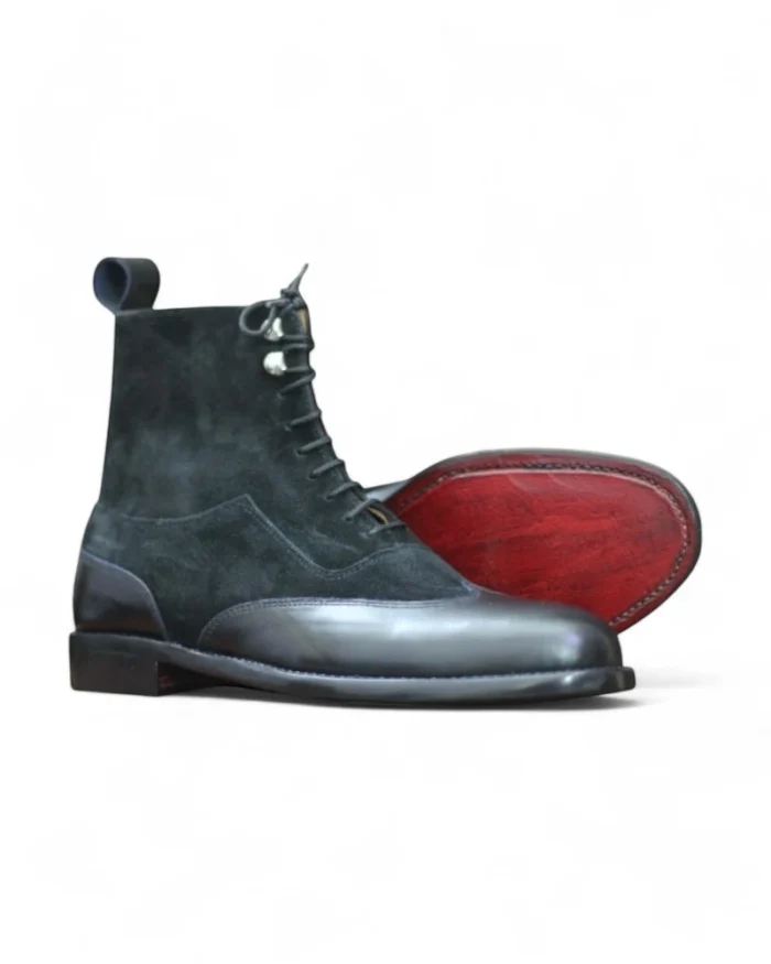 Stylish Men’s Two-Tone Suede and Leather Lace-Up Ankle Boots Sole Picture - Leather Edges